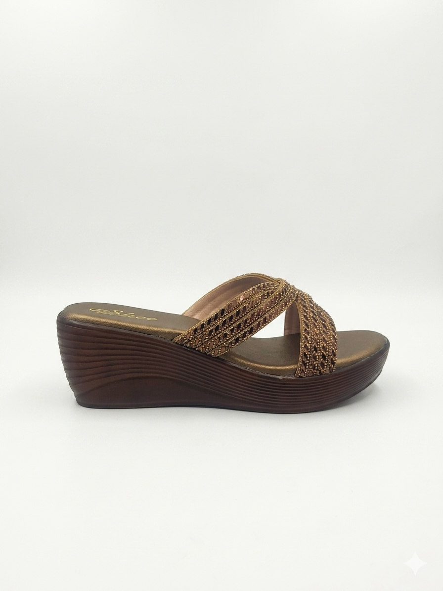 Women's Elegant Wedge Slippers with Swarovski Crystal Embellished Synthetic Upper and Ultra-Soft Cushioning