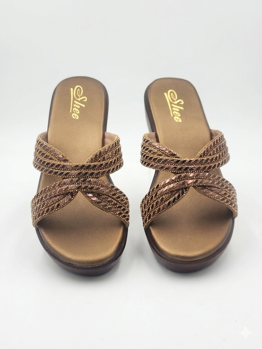 Women's Elegant Wedge Slippers with Swarovski Crystal Embellished Synthetic Upper and Ultra-Soft Cushioning