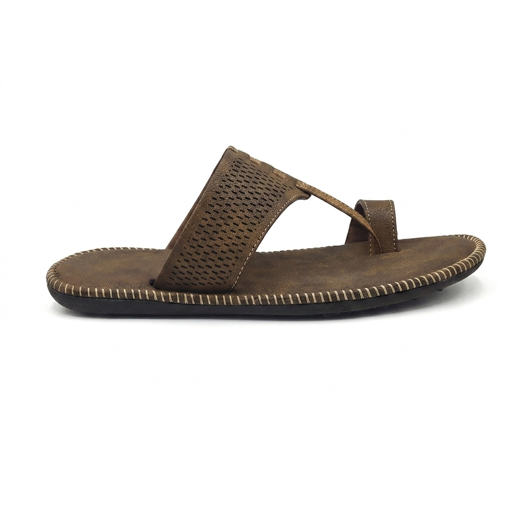 Men's Cushion-Padded Kolhapuri-Style chapple | Synthetic Leather Ethnic One-Toe Slippers with Air-Mix Sole