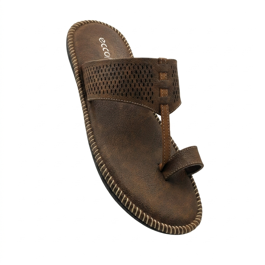Men's Cushion-Padded Kolhapuri-Style chapple | Synthetic Leather Ethnic One-Toe Slippers with Air-Mix Sole