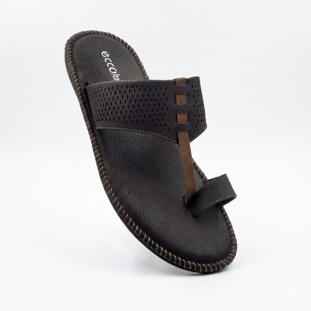 Men's Cushion-Padded Kolhapuri-Style chapple | Synthetic Leather Ethnic One-Toe Slippers with Air-Mix Sole