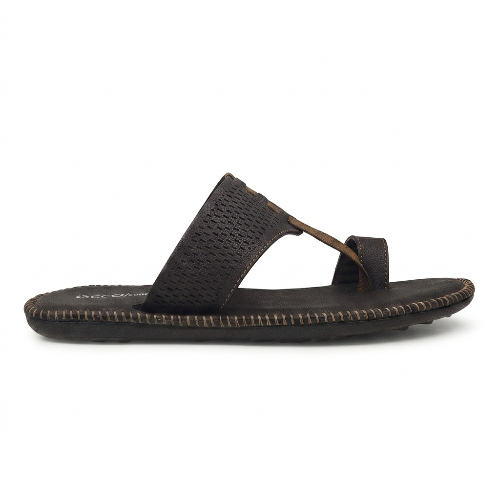 Men's Cushion-Padded Kolhapuri-Style chapple | Synthetic Leather Ethnic One-Toe Slippers with Air-Mix Sole