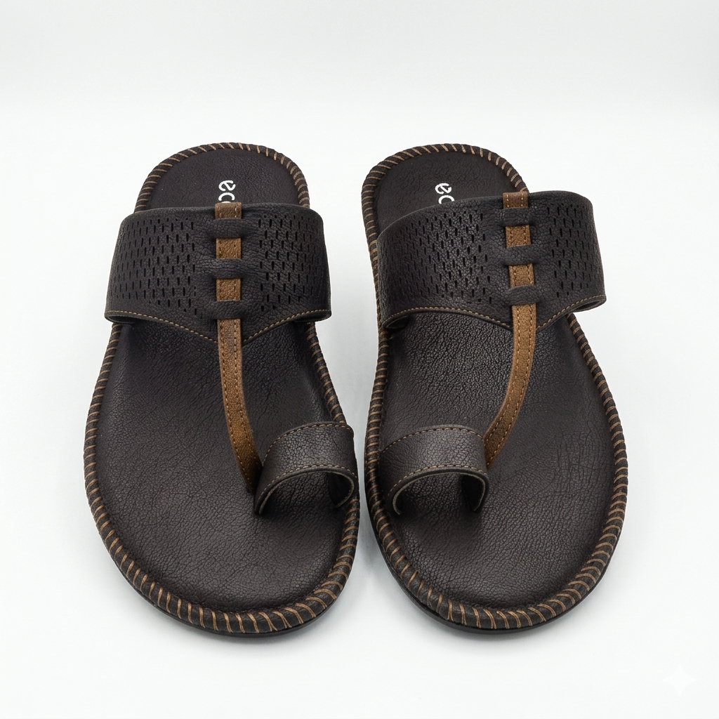 Men's Cushion-Padded Kolhapuri-Style chapple | Synthetic Leather Ethnic One-Toe Slippers with Air-Mix Sole