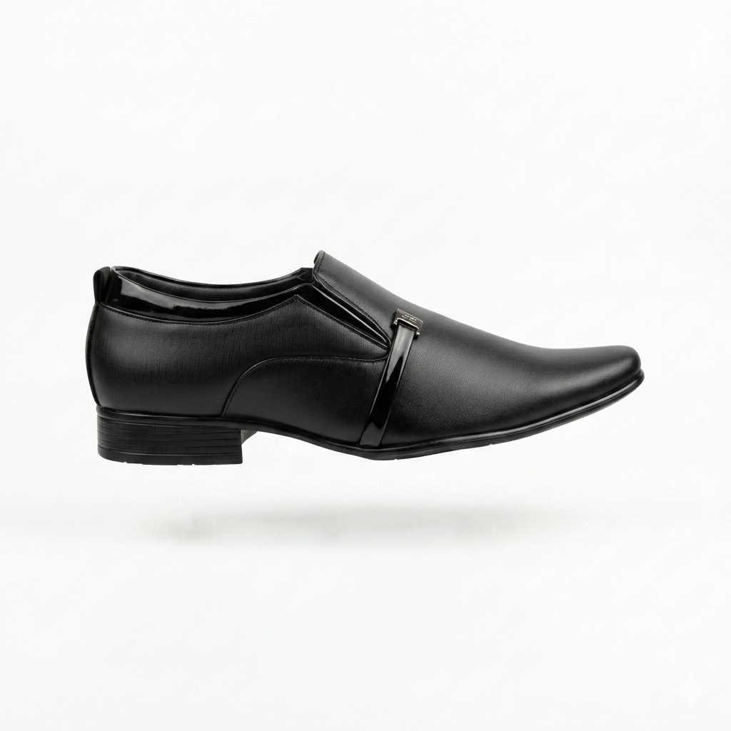 Men's Textured Synthetic Leather Formal Slip-On Shoes with Cushioned Insole