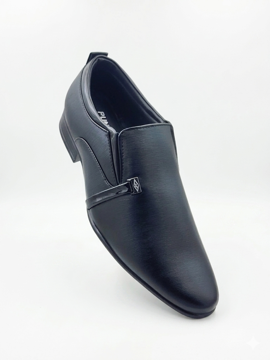 Men's Textured Synthetic Leather Formal Slip-On Shoes with Cushioned Insole