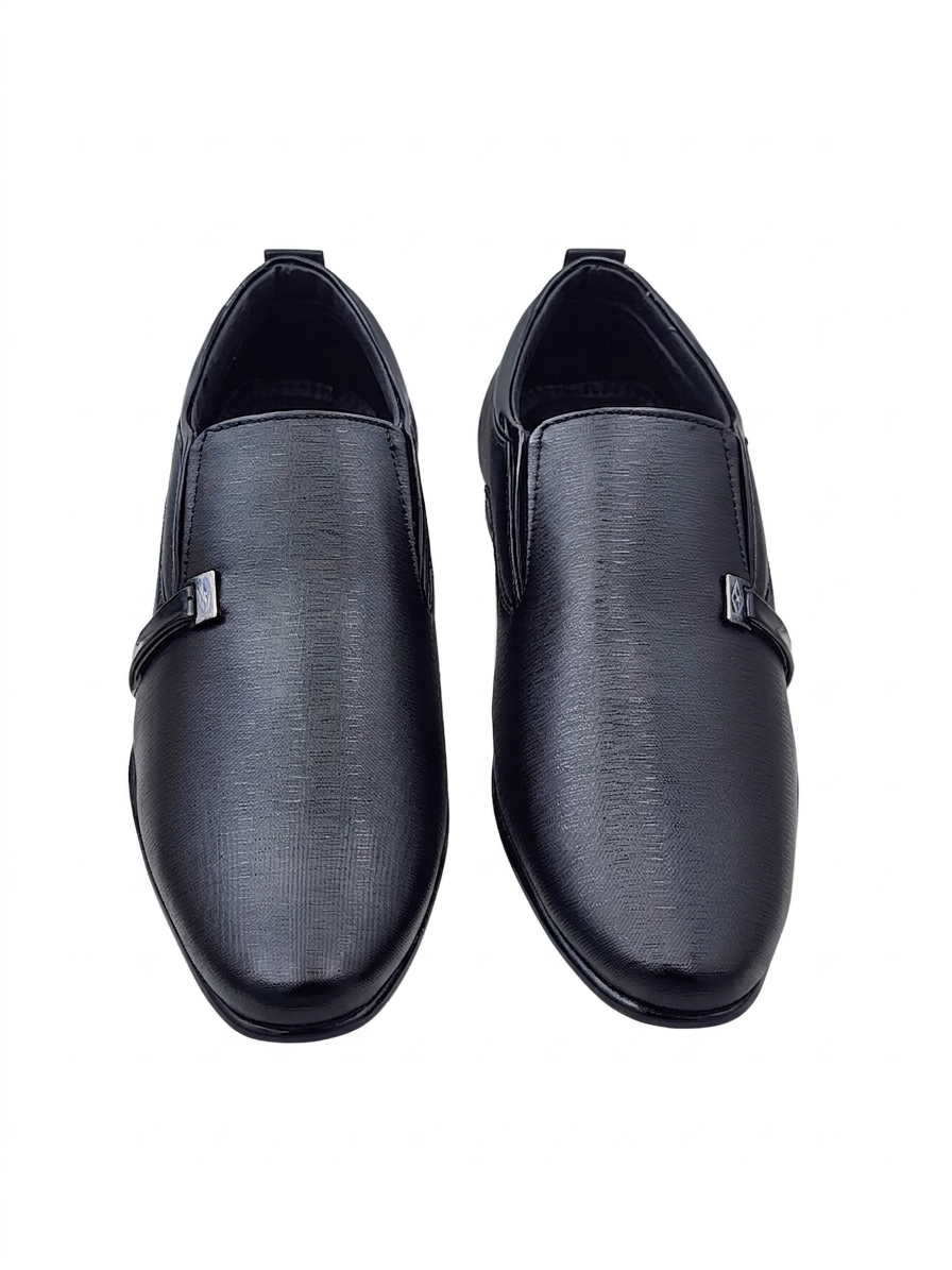 Men's Textured Synthetic Leather Formal Slip-On Shoes with Cushioned Insole