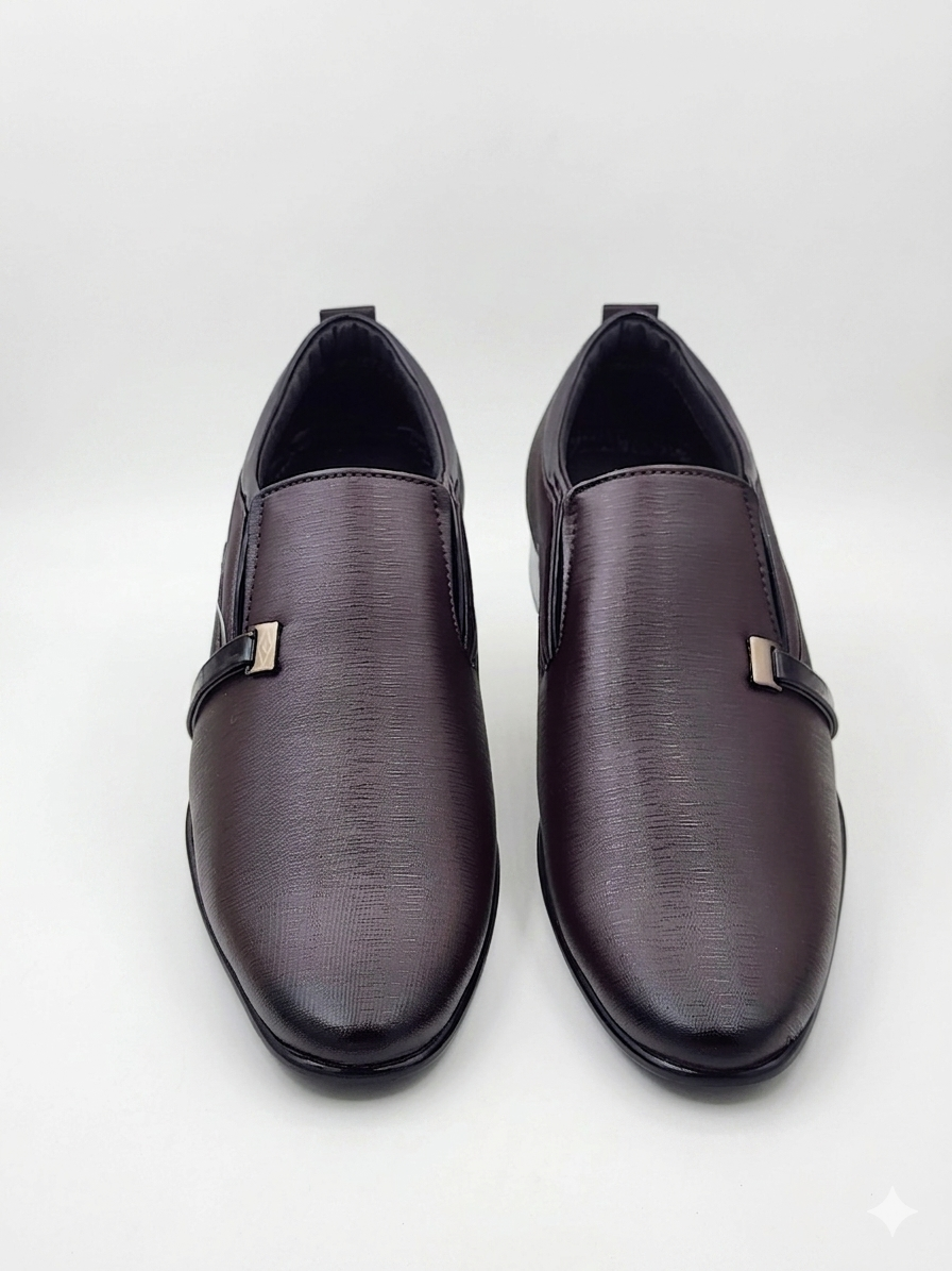 Men's Textured Synthetic Leather Formal Slip-On Shoes with Cushioned Insole
