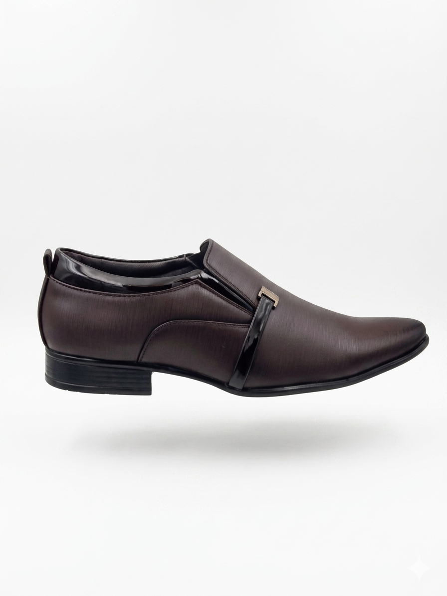 Men's Textured Synthetic Leather Formal Slip-On Shoes with Cushioned Insole