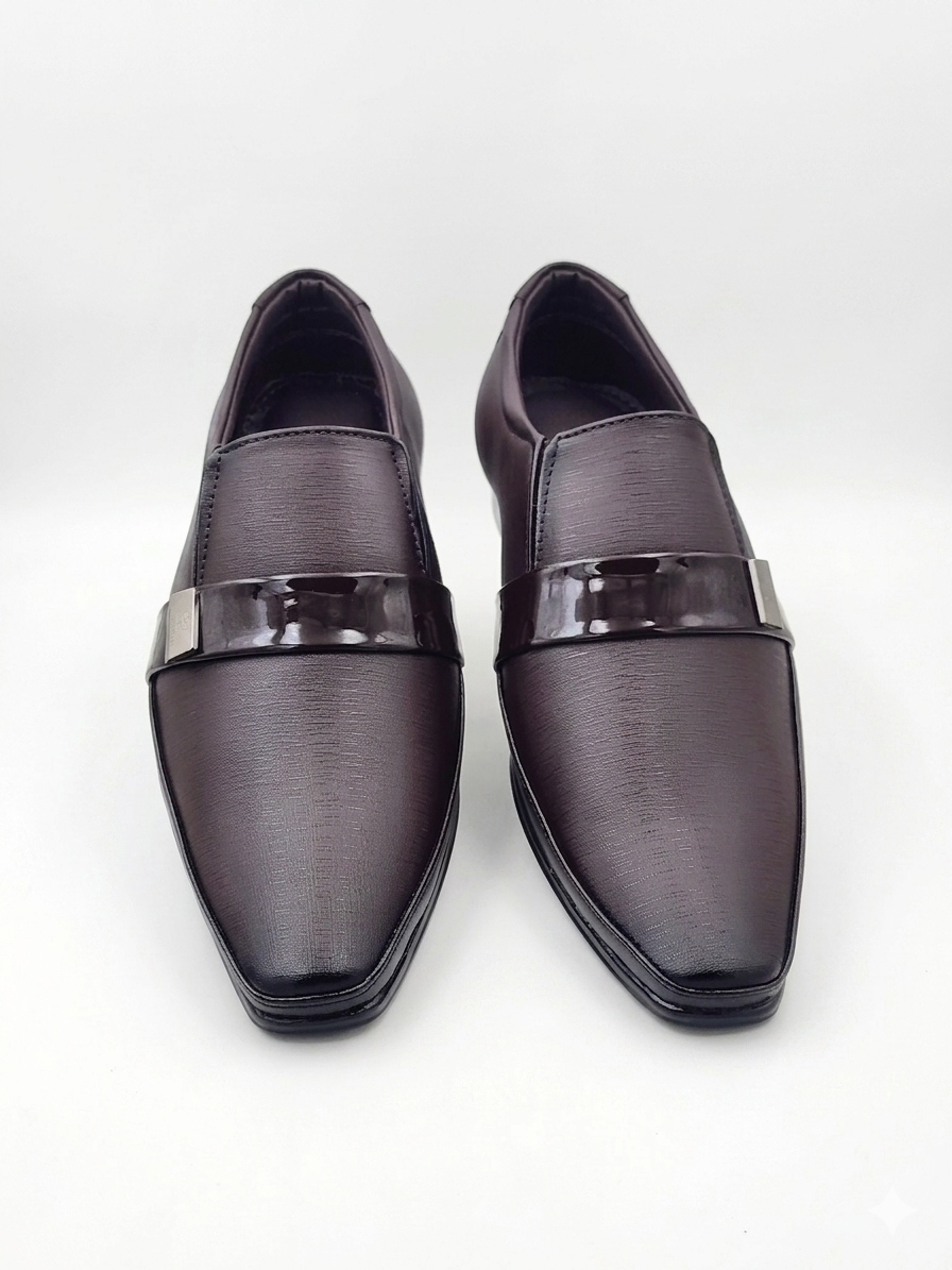Men's Synthetic Leather Formal Slip-On Shoes with Cushioned Insole