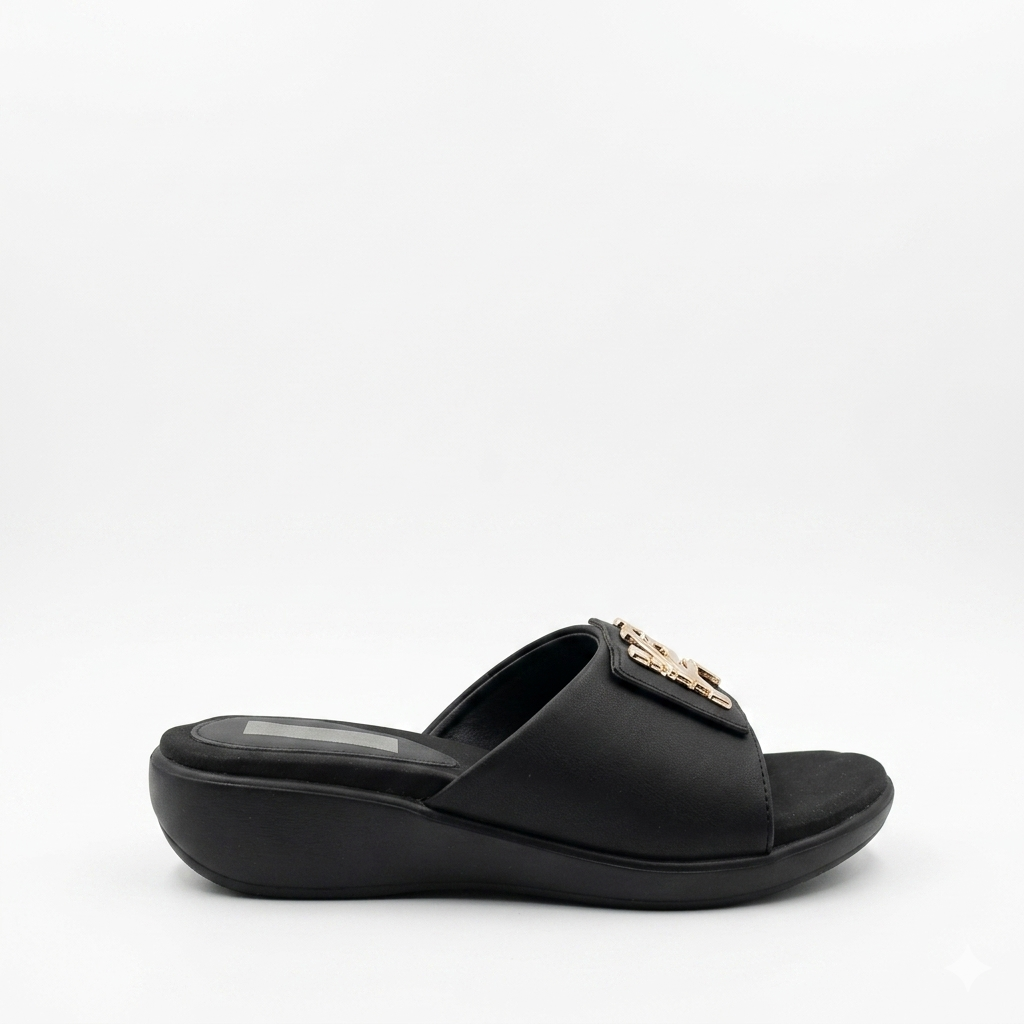 Women's Soft Lycra T-Strap chapples with Embossed Bamboo Buckle Accent