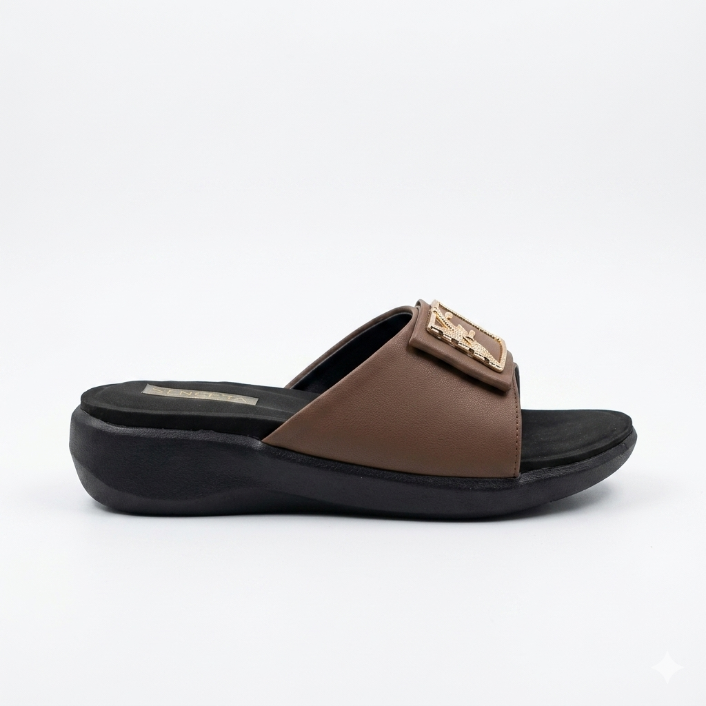 Women's Soft Lycra T-Strap chapples with Embossed Bamboo Buckle Accent