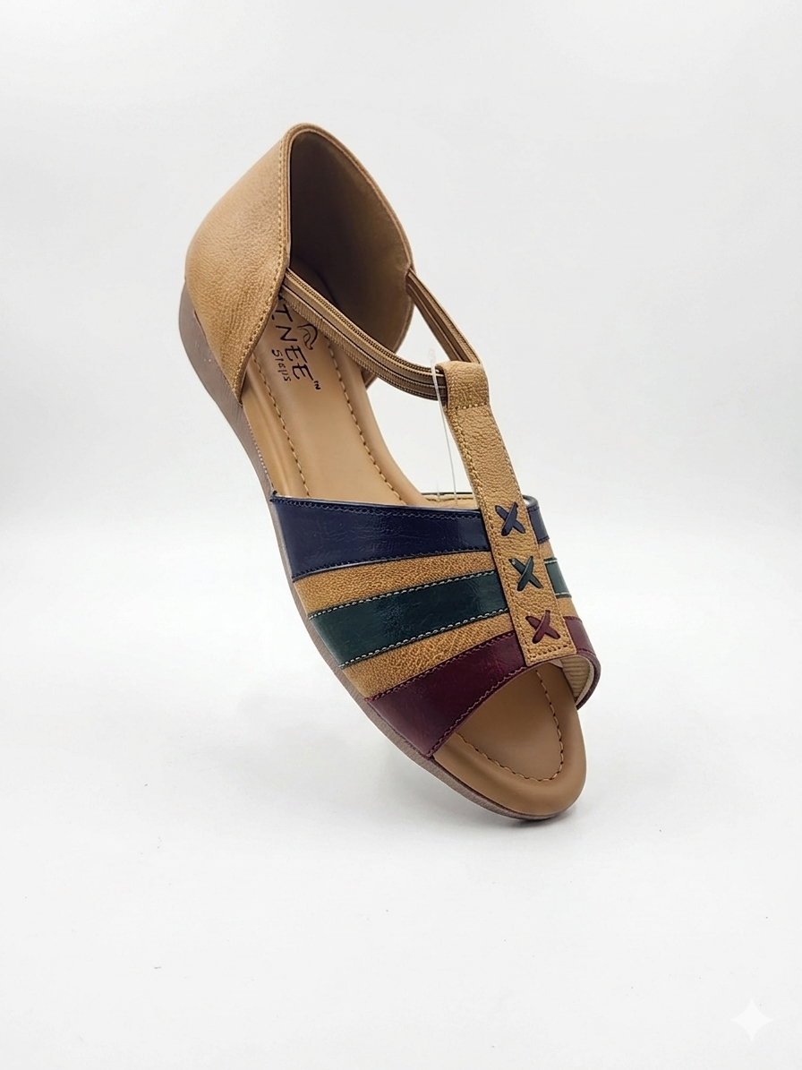Women's Cushion Padding Comfort Sandals | Multi-Color T-Strap Synthetic Upper with Lightweight Air-Mix Sole