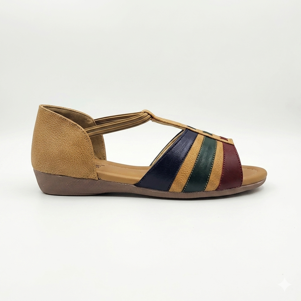 Women's Cushion Padding Comfort Sandals | Multi-Color T-Strap Synthetic Upper with Lightweight Air-Mix Sole