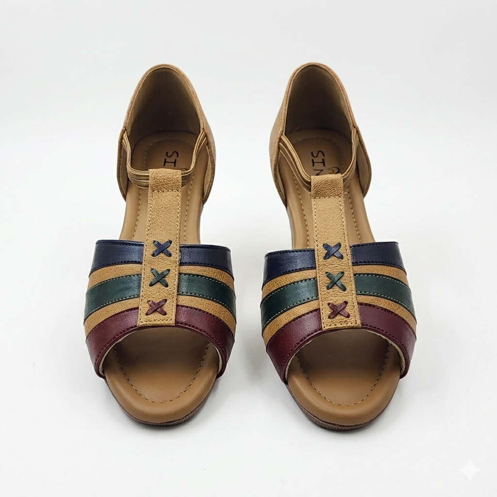 Women's Cushion Padding Comfort Sandals | Multi-Color T-Strap Synthetic Upper with Lightweight Air-Mix Sole