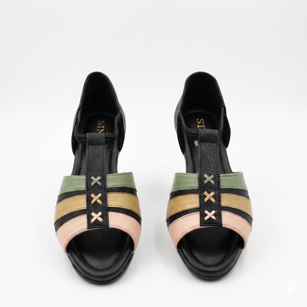 Women's Cushion Padding Comfort Sandals | Multi-Color T-Strap Synthetic Upper with Lightweight Air-Mix Sole