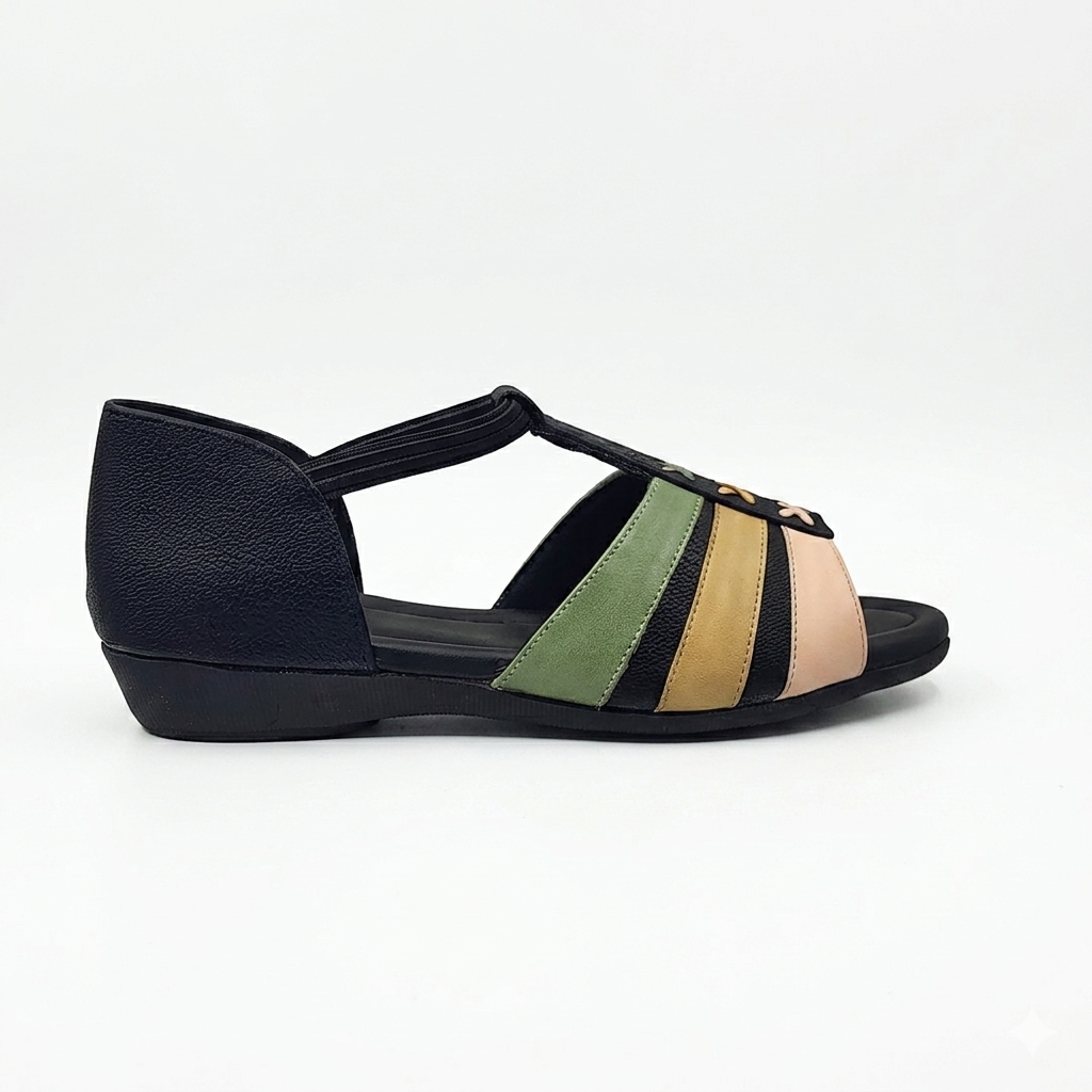 Women's Cushion Padding Comfort Sandals | Multi-Color T-Strap Synthetic Upper with Lightweight Air-Mix Sole