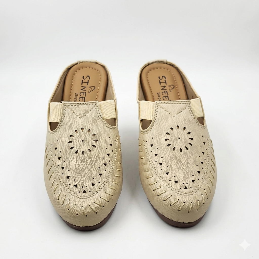 Women's Comfort Slip-On Clog Sandals | Laser-Cut Synthetic Leather Upper with Cushioned Footbed & Lightweight Air-Mix Sole