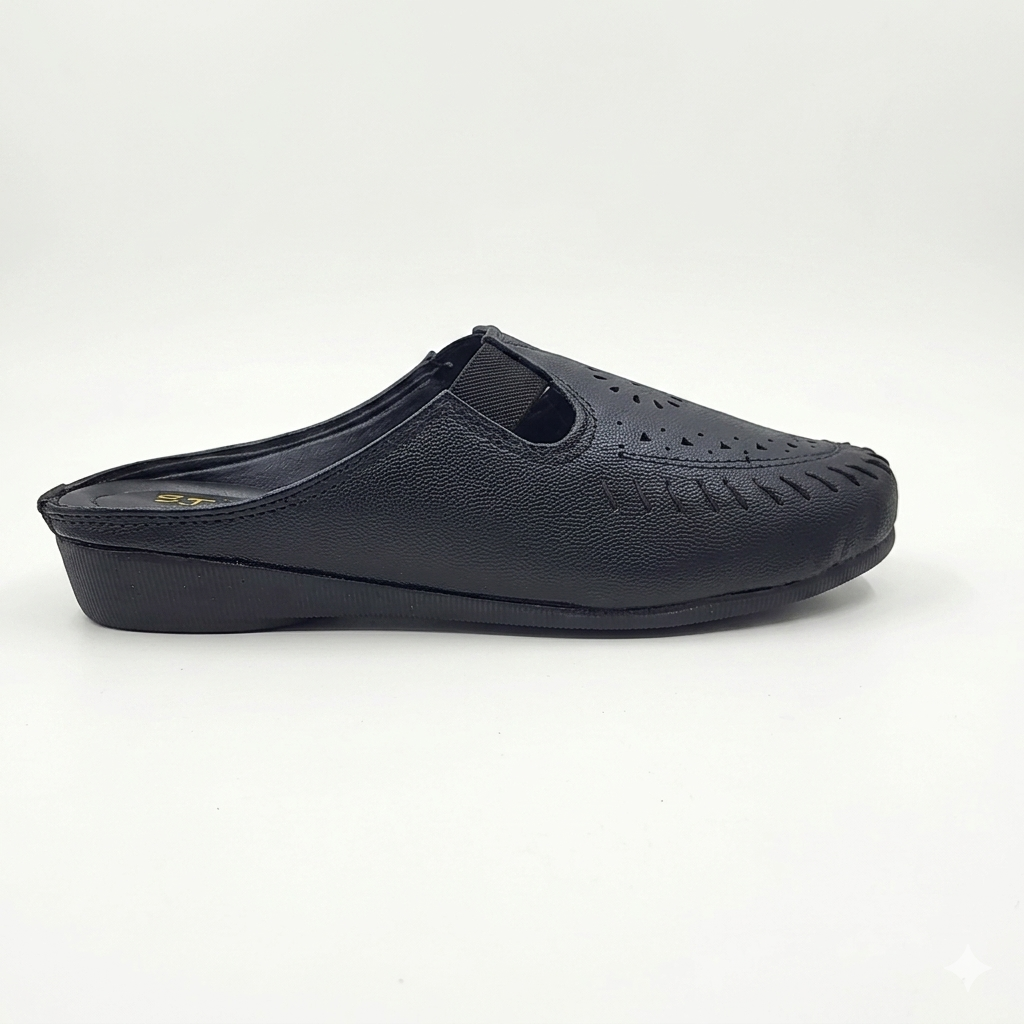Women's Comfort Slip-On Clog Sandals | Laser-Cut Synthetic Leather Upper with Cushioned Footbed & Lightweight Air-Mix Sole