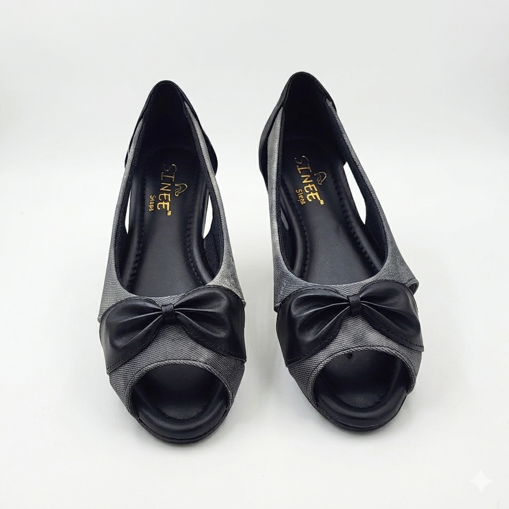 Women's Cushion Padding Peep-Toe Sandals | Elegant Bow Accent Synthetic Upper with Lightweight Air-Mix Comfort Sole
