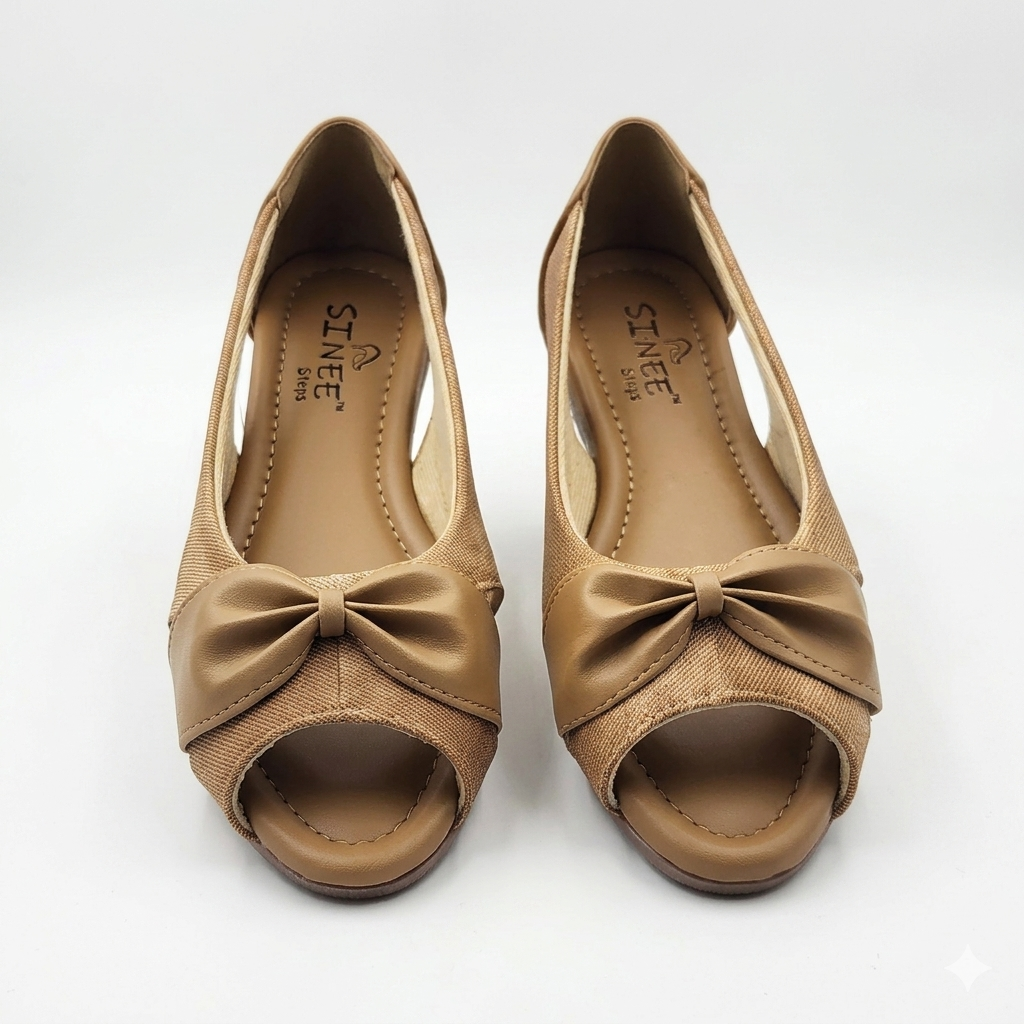Women's Cushion Padding Peep-Toe Sandals | Elegant Bow Accent Synthetic Upper with Lightweight Air-Mix Comfort Sole