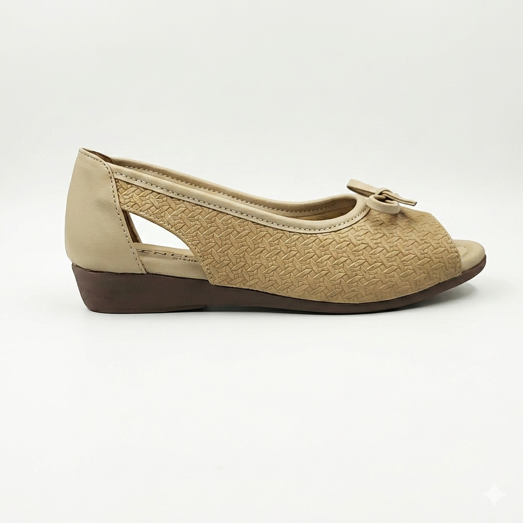 Women's Cushion Padding Peep-Toe Sandals | Elegant Bow Accent Woven Synthetic Upper with Lightweight Air-Mix Sole