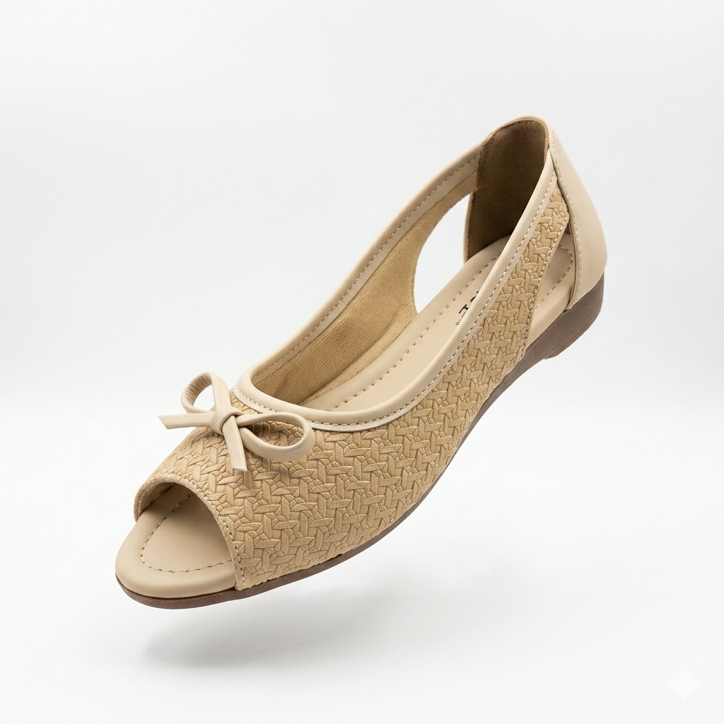 Women's Cushion Padding Peep-Toe Sandals | Elegant Bow Accent Woven Synthetic Upper with Lightweight Air-Mix Sole