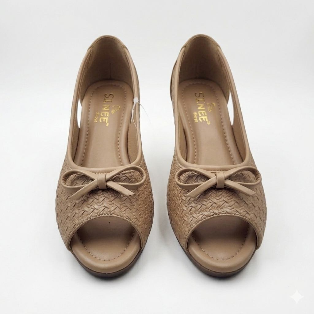 Women's Cushion Padding Peep-Toe Sandals | Elegant Bow Accent Woven Synthetic Upper with Lightweight Air-Mix Sole
