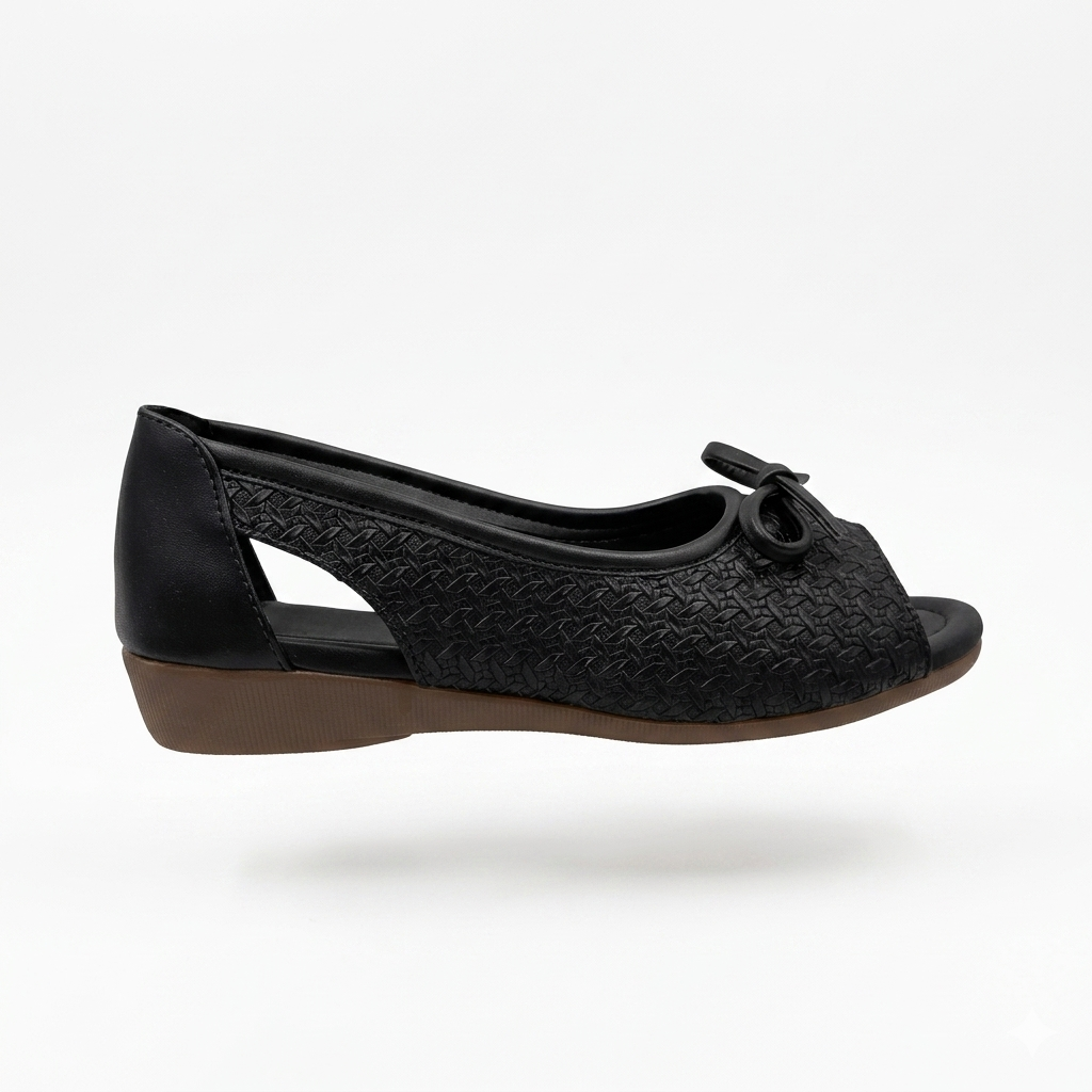 Women's Cushion Padding Peep-Toe Sandals | Elegant Bow Accent Woven Synthetic Upper with Lightweight Air-Mix Sole