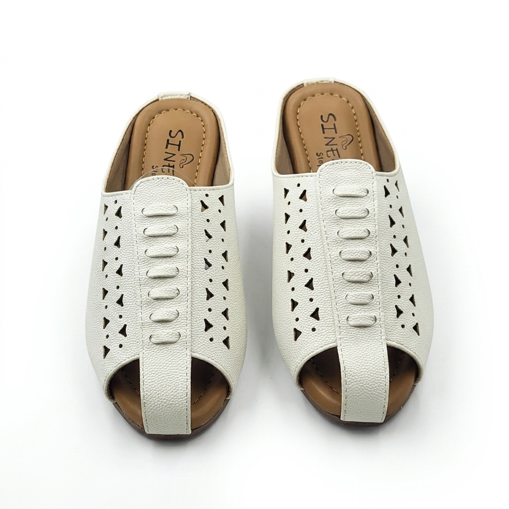 Women's Cushion Padding Open-Toe Mules | Geometric Laser-Cut Synthetic Upper with Lightweight Air-Mix Comfort Sole