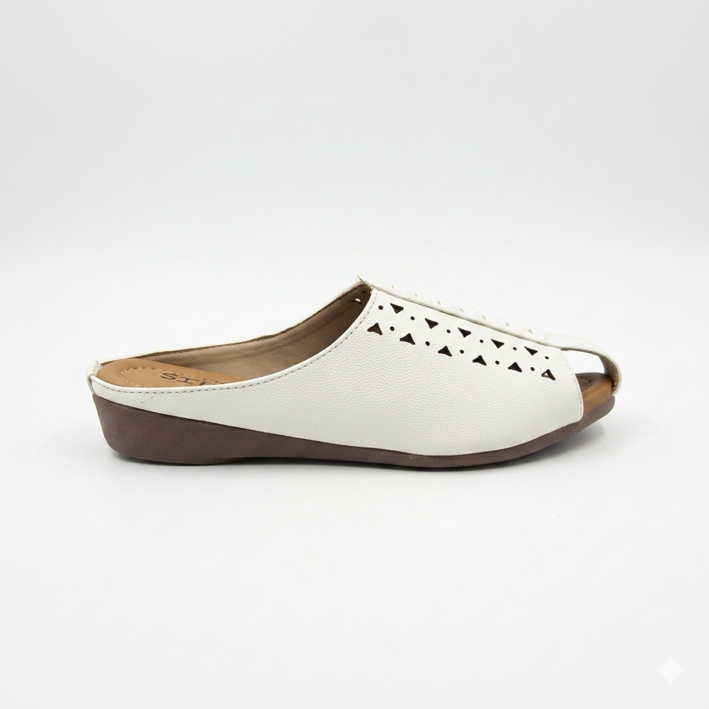Women's Cushion Padding Open-Toe Mules | Geometric Laser-Cut Synthetic Upper with Lightweight Air-Mix Comfort Sole