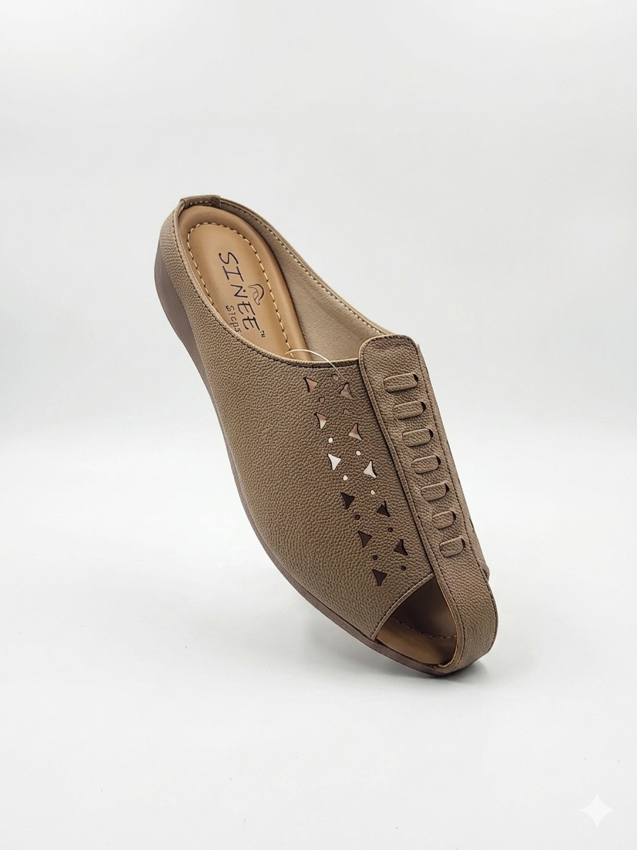 Women's Cushion Padding Open-Toe Mules | Geometric Laser-Cut Synthetic Upper with Lightweight Air-Mix Comfort Sole