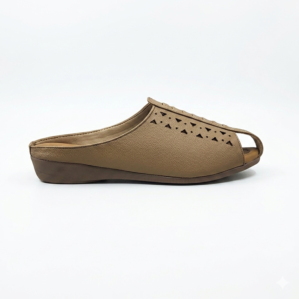 Women's Cushion Padding Open-Toe Mules | Geometric Laser-Cut Synthetic Upper with Lightweight Air-Mix Comfort Sole