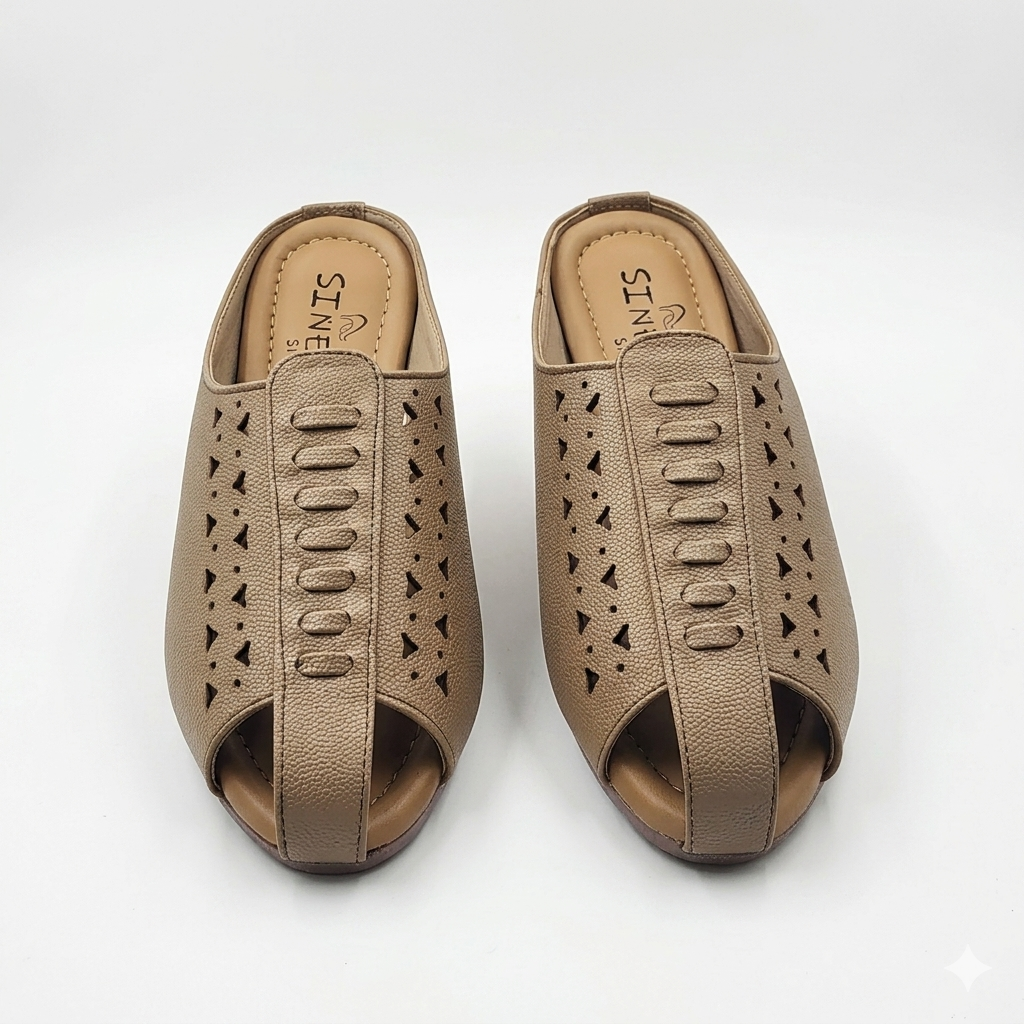 Women's Cushion Padding Open-Toe Mules | Geometric Laser-Cut Synthetic Upper with Lightweight Air-Mix Comfort Sole
