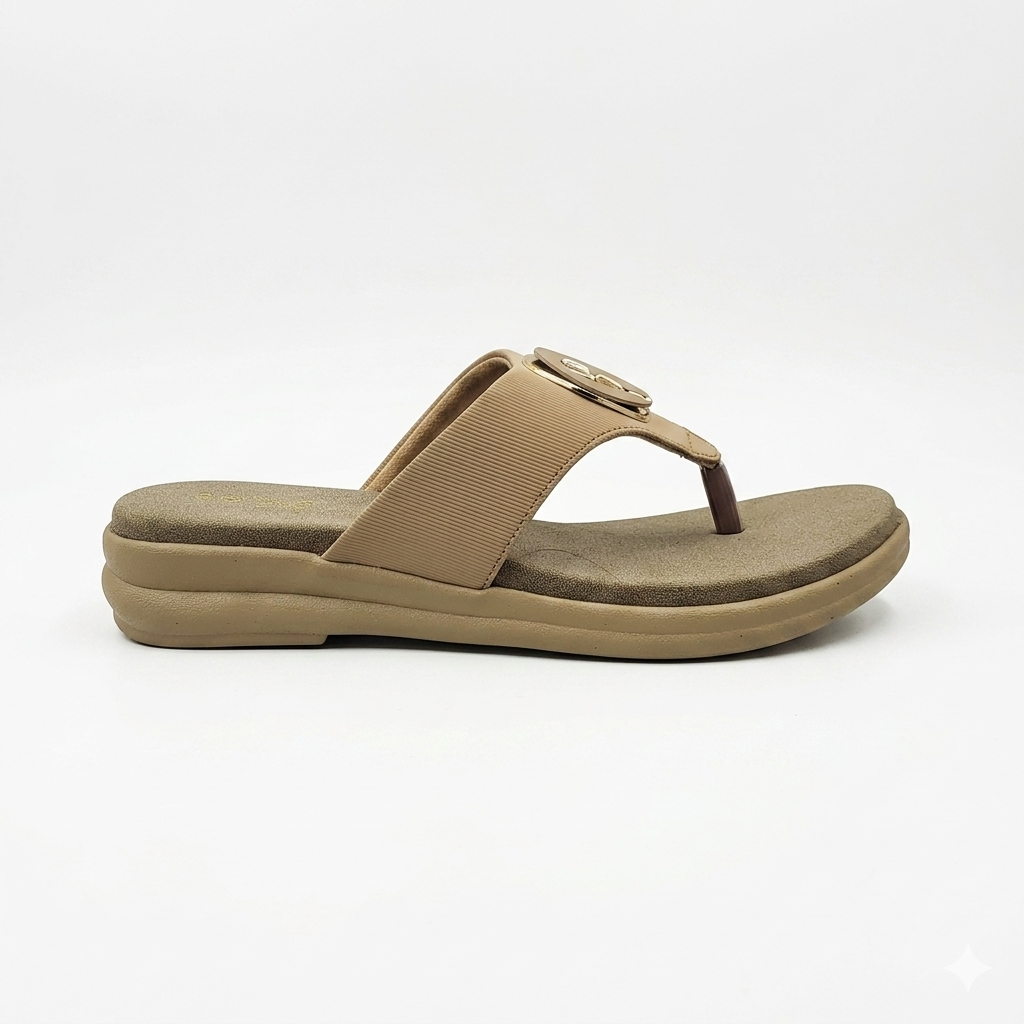 Women's Cushion Padding Comfort Slippers | Embellished T-Strap Synthetic Upper with Orthotic-Style Air-Mix Sole