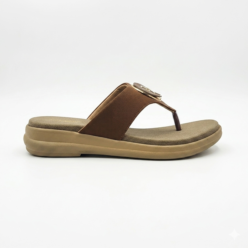 Women's Cushion Padding Comfort Slippers | Embellished T-Strap Synthetic Upper with Orthotic-Style Air-Mix Sole