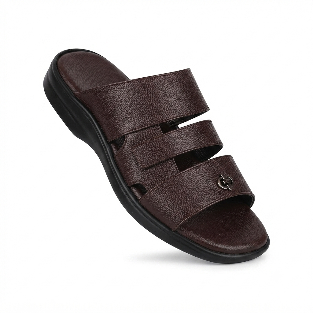 Men’s Cushioned chapples with Leather Upper, PU Mix Sole, Soft Padded Footbed, Comfortable Lightweight Slip-On Sandals for Daily Casual Indoor & Outdoor Wear