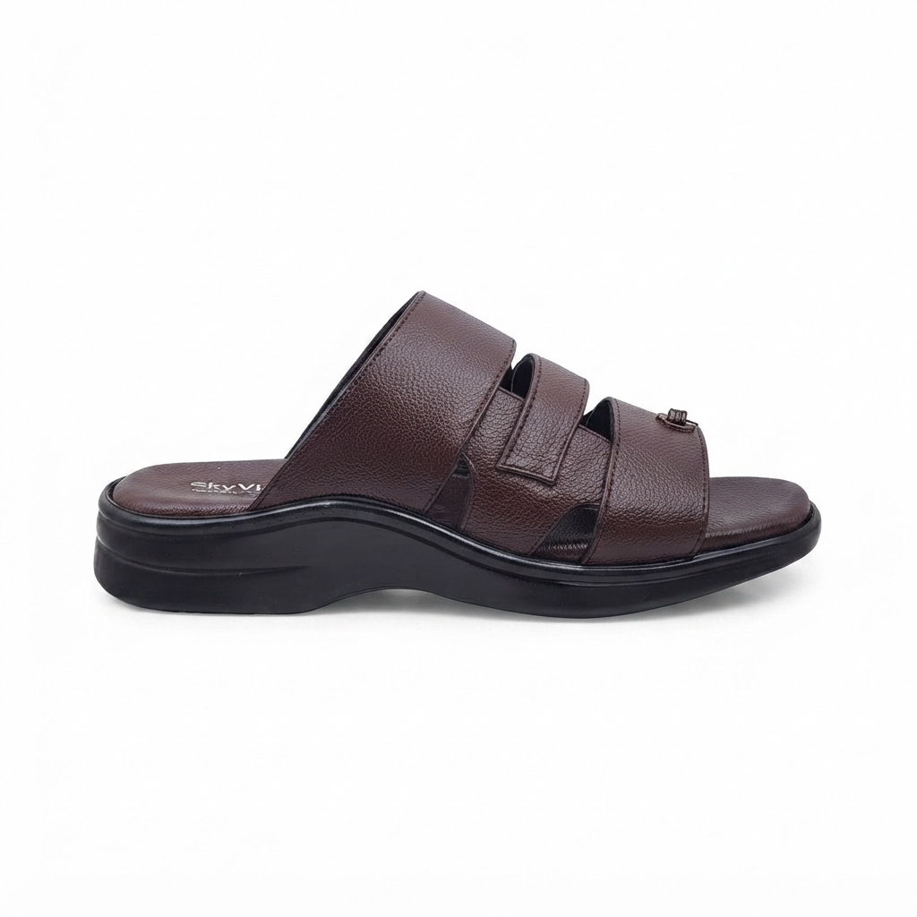 Men’s Cushioned chapples with Leather Upper, PU Mix Sole, Soft Padded Footbed, Comfortable Lightweight Slip-On Sandals for Daily Casual Indoor & Outdoor Wear