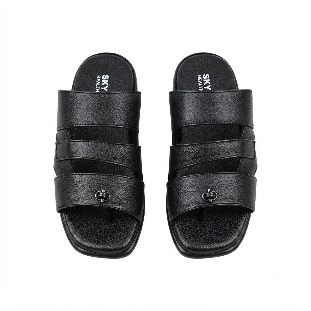 Men’s Cushioned chapples with Leather Upper, PU Mix Sole, Soft Padded Footbed, Comfortable Lightweight Slip-On Sandals for Daily Casual Indoor & Outdoor Wear
