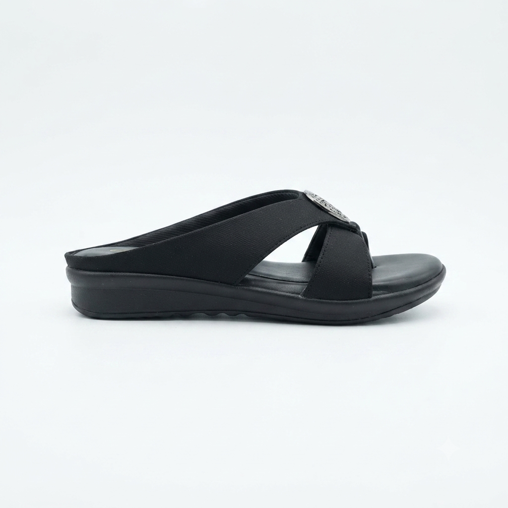 Women’s Comfortable Synthetic Lycra Wedge Sandals | Cushioned Footbed Slip-On Sandals with Embellished Buckle