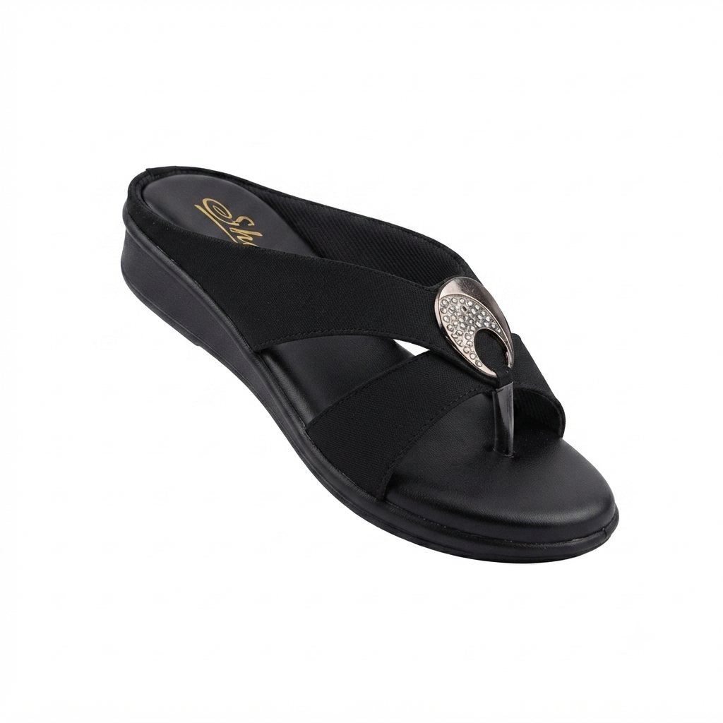 Women’s Comfortable Synthetic Lycra Wedge Sandals | Cushioned Footbed Slip-On Sandals with Embellished Buckle