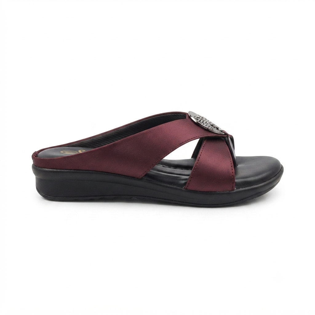 Women’s Comfortable Synthetic Lycra Wedge Sandals | Cushioned Footbed Slip-On Sandals with Embellished Buckle