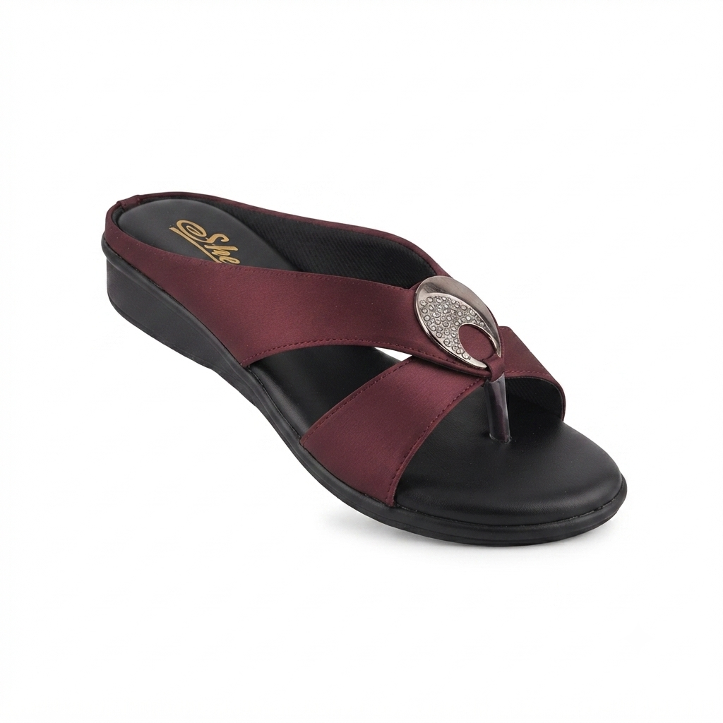 Women’s Comfortable Synthetic Lycra Wedge Sandals | Cushioned Footbed Slip-On Sandals with Embellished Buckle