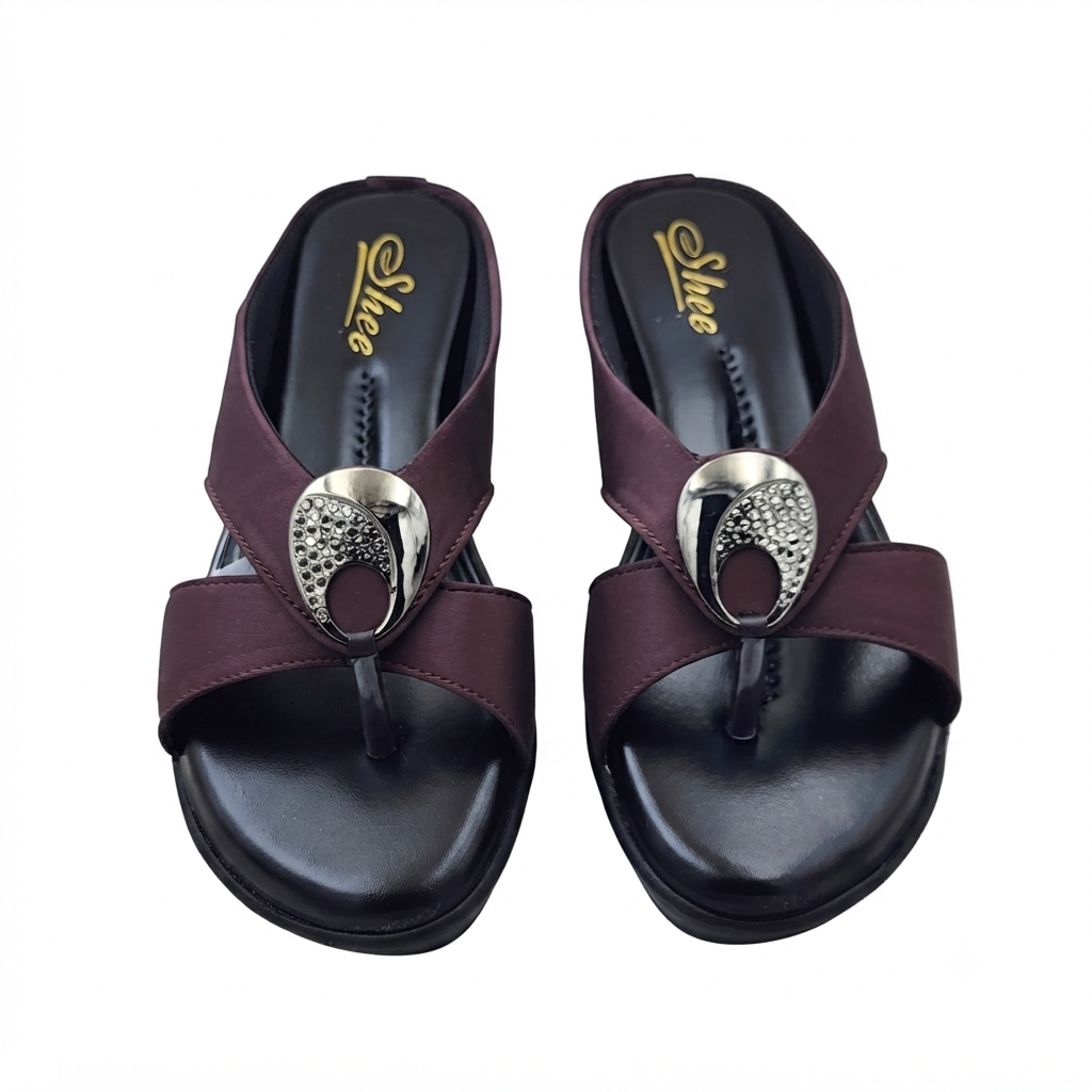 Women’s Comfortable Synthetic Lycra Wedge Sandals | Cushioned Footbed Slip-On Sandals with Embellished Buckle
