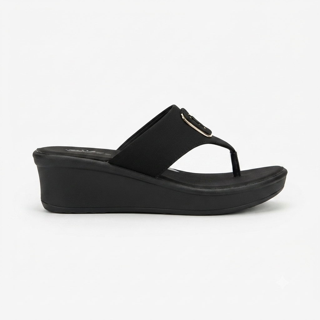 Women’s Stretchable Lycra Toe-Post Wedge Sandals | Soft Cushioned Footbed & Anti-Slip Airmix Sole