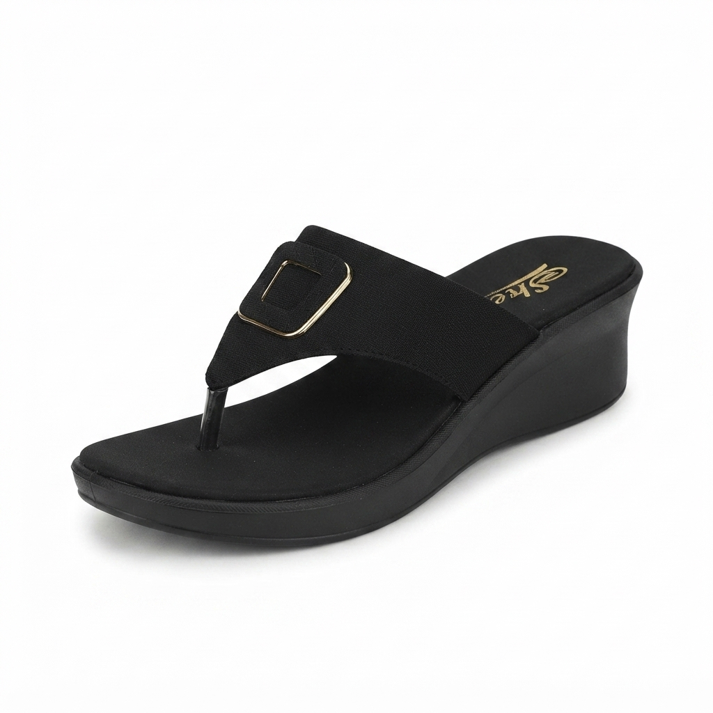 Women’s Stretchable Lycra Toe-Post Wedge Sandals | Soft Cushioned Footbed & Anti-Slip Airmix Sole