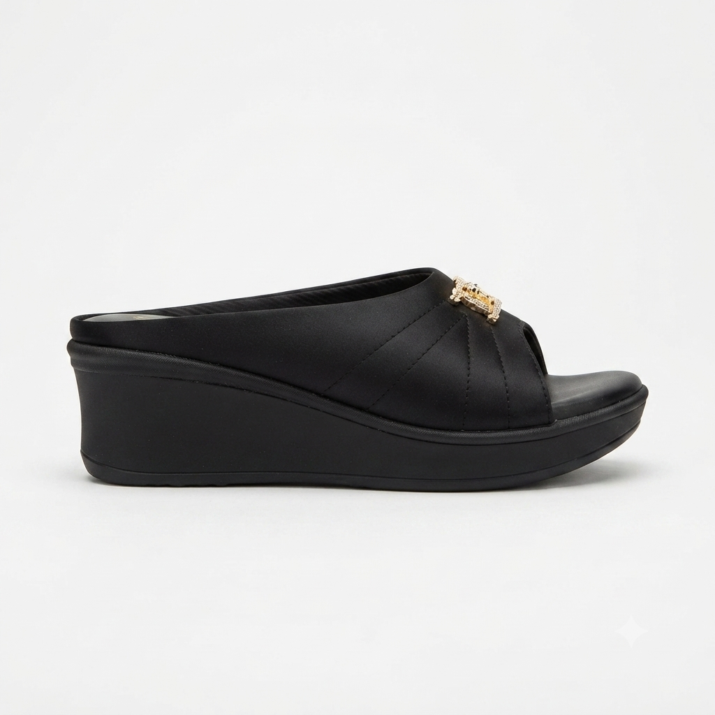 Women's Wedge Sandals with Cushioned Footbed | Synthetic Lycra Upper | Lightweight Airmix Sole | Slip-On Open Toe Comfort Sandals | Soft Padding | Daily Wear Casual Footwear