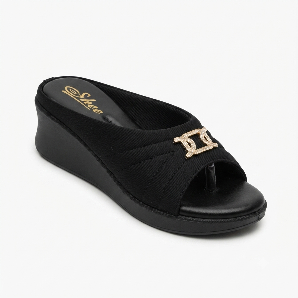 Women's Wedge Sandals with Cushioned Footbed | Synthetic Lycra Upper | Lightweight Airmix Sole | Slip-On Open Toe Comfort Sandals | Soft Padding | Daily Wear Casual Footwear