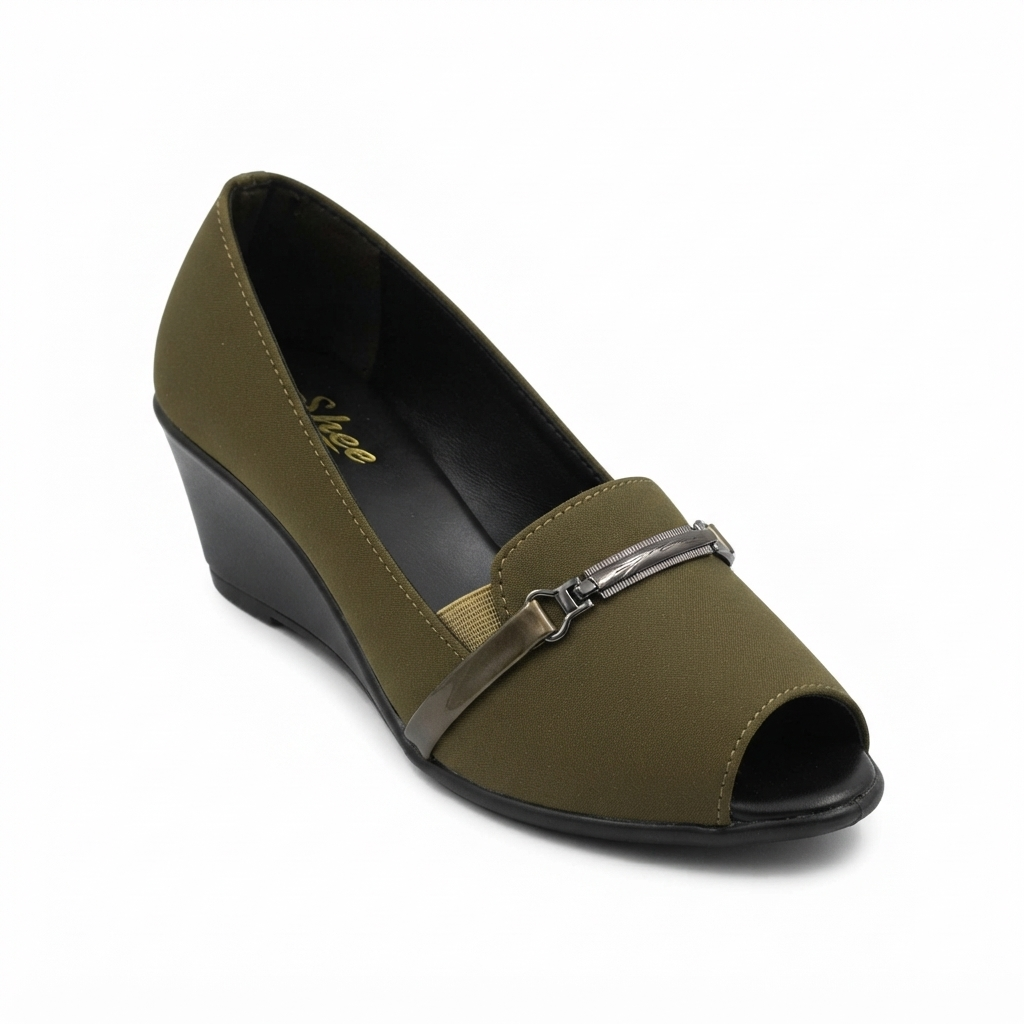 Women’s Lycra Wedge Pumps with PU Sole, Cushion Padding & Stylish Buckle Detail