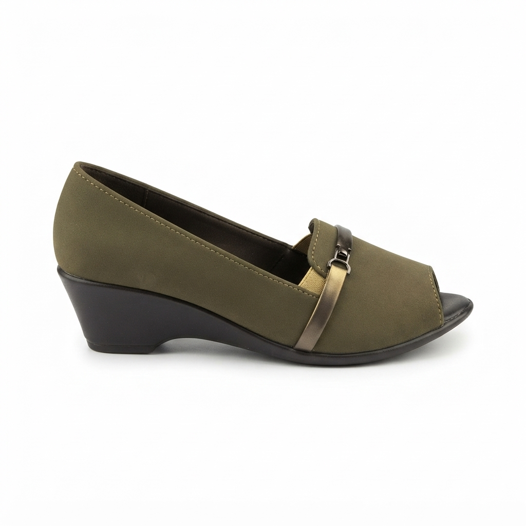 Women’s Lycra Wedge Pumps with PU Sole, Cushion Padding & Stylish Buckle Detail