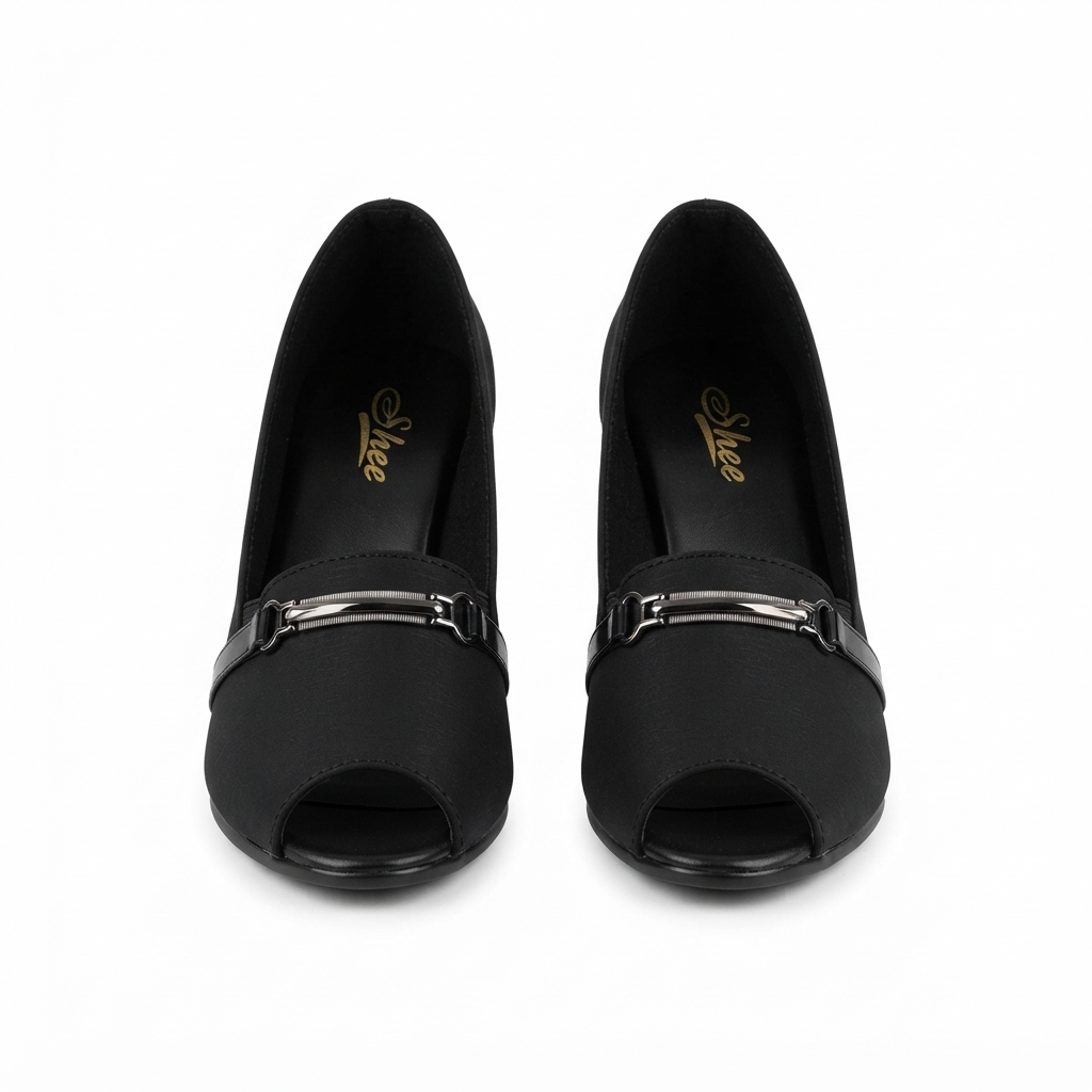 Women’s Lycra Wedge Pumps with PU Sole, Cushion Padding & Stylish Buckle Detail